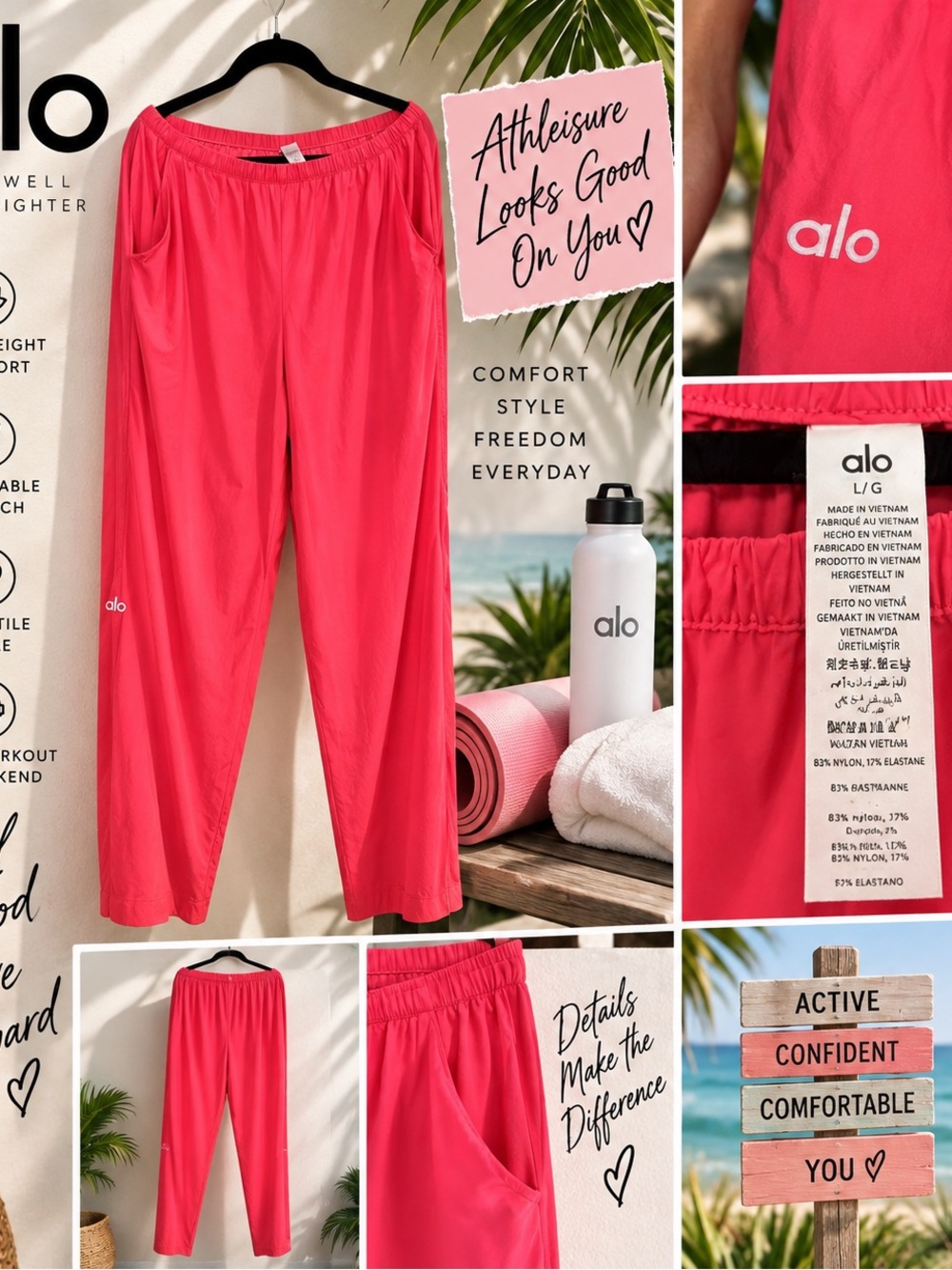 ALO Yoga Breezy Wide Leg Pants 💗 Hot Pink Size L